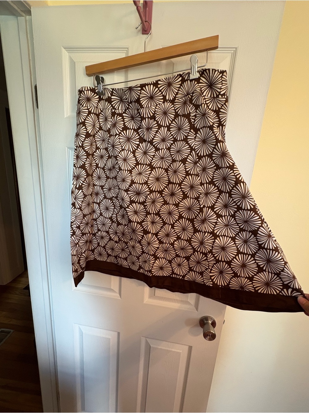 Women's Brown and White Floral A-Line Skirt